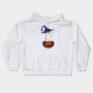 Charming kitten over a halloween pumpkin Kids Hoodie